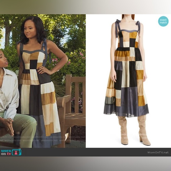 Ulla Johnson Minerva Patchwork Dress Blue Gold Size 4 - Picture 14 of 16